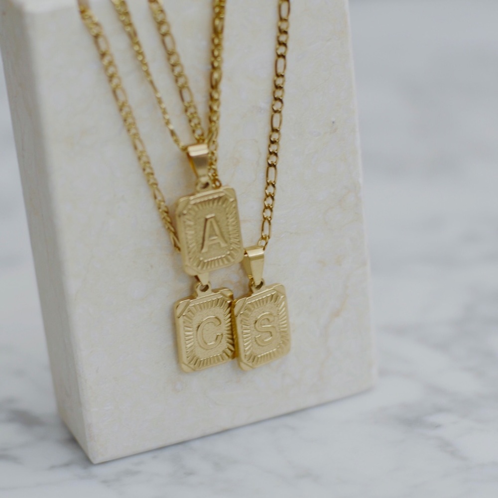 Gold Monogram Initial Charm Pendant Necklace